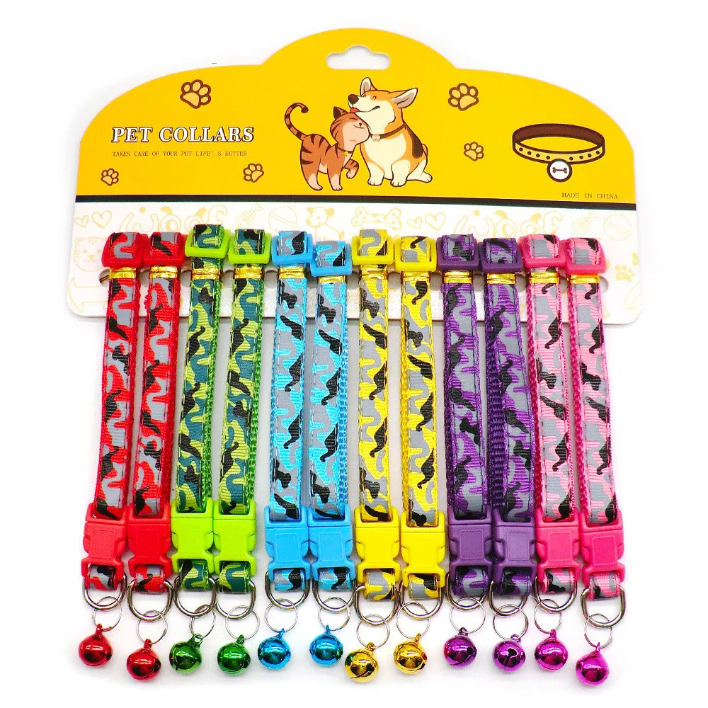 12PCS Wholesale With Bell Collars Delicate Safety Casual Nylon Dog Collar Neck Strap Fashion Adjustable Bell Pet Cat Dog Collars