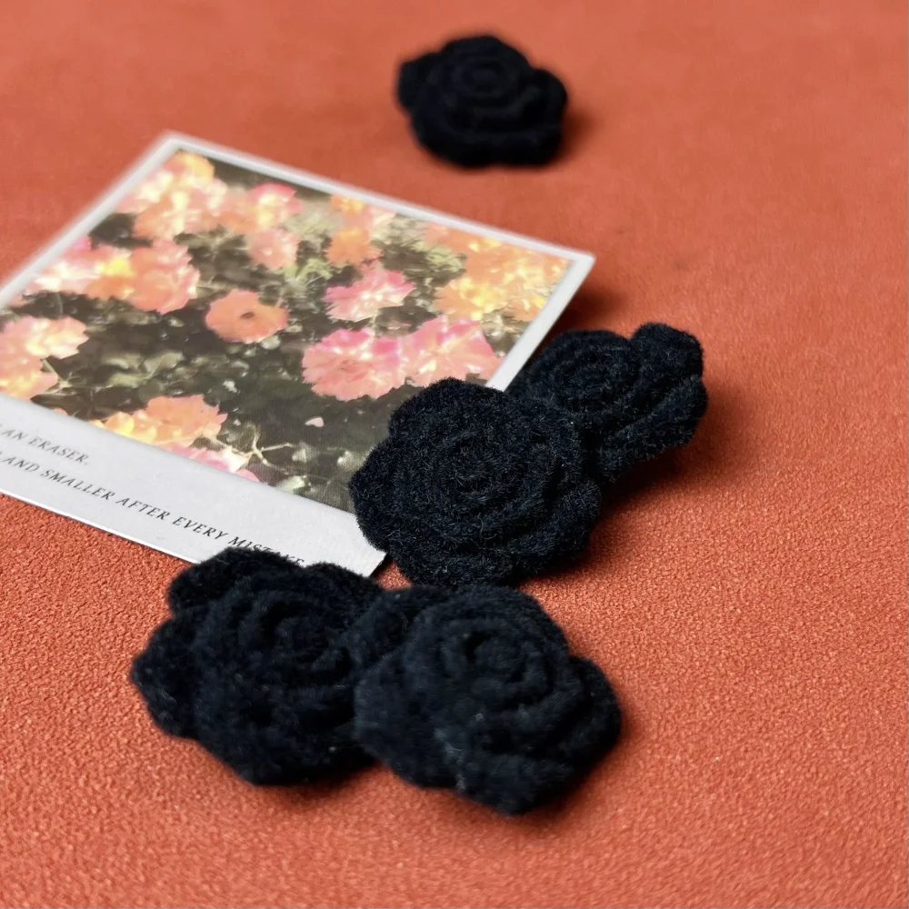 5 Pieces Autumn Winter Clothes Button Flocking Black Rose Flower Button Fashion Coat Jacket Knitwear Sweater Decoration Buttons