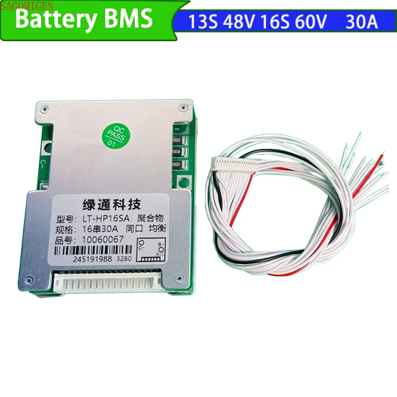30A 13S 48V 16S 60V BMS 18650/21700 Lithium Ion Battery Protection Board Suitable for E-bike Scooter 60V Lithium Battery Pack