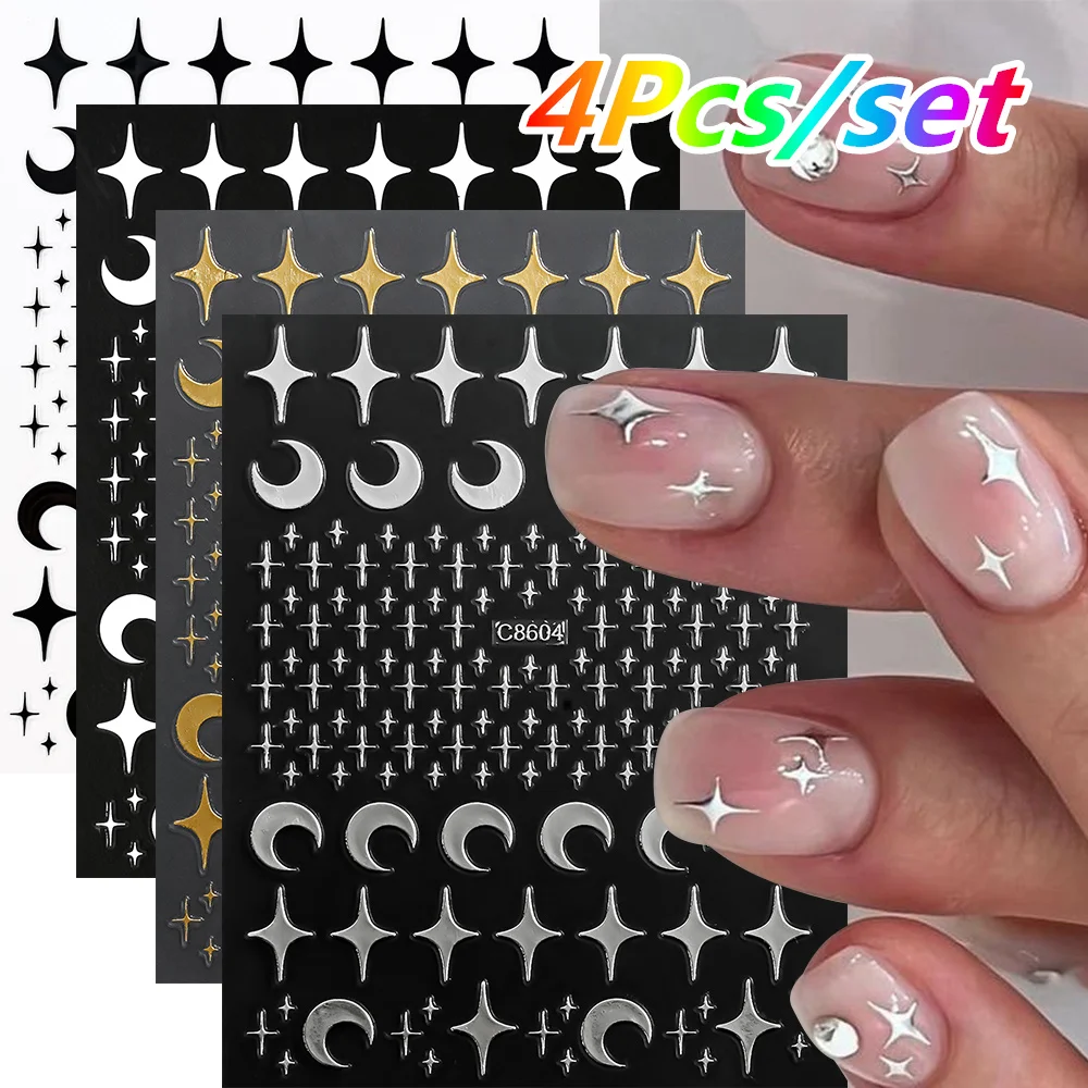 4 Blatt/Set Römischer Buchstabe Nagelaufkleber 3D Laser Gold/Silber/Schwarz/Weiß Buchstaben Nagelaufkleber DIY Altes Alphabet Maniküre Slider NK*4
