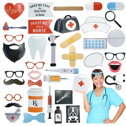 40 pz Infermiera Selfie Photo Booth Puntelli Infermieristica Medica Laurea Photobooth Puntelli Kit Dentista Dottore Decorazione Del Partito Sfondo