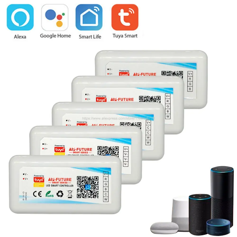

Умный Wi-Fi-контроллер Tuya Alexa Google Home, Одноцветный диммер CCT RGB RGBW RGBCCT 5 в 1, Светодиодная лента APP RF 2,4G
