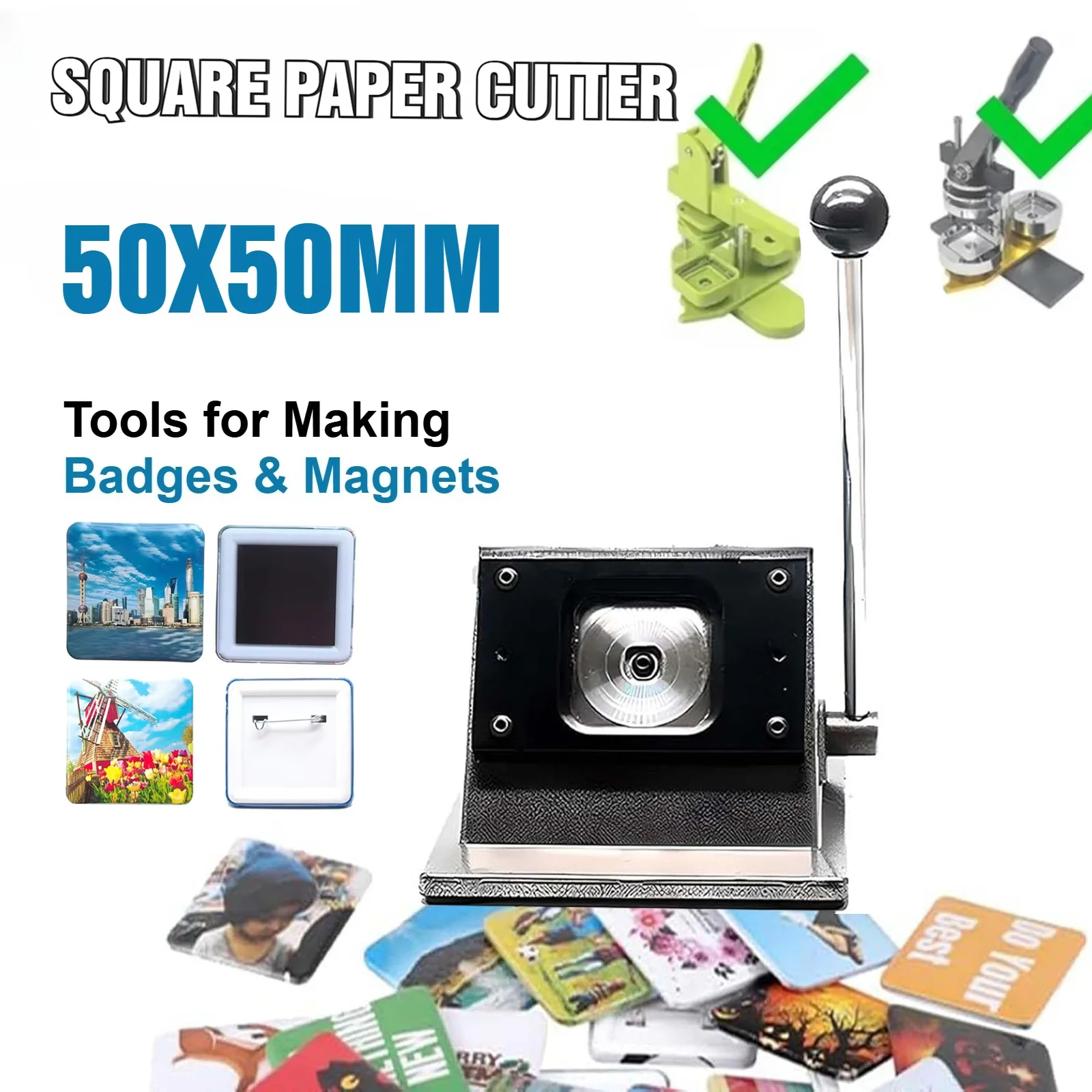 

50mm DIY Square Paper Cutter Manual Punch Die Cutter Suitable for Button Making Refrigerator Magnets Scrapbooking Paper Crafting
