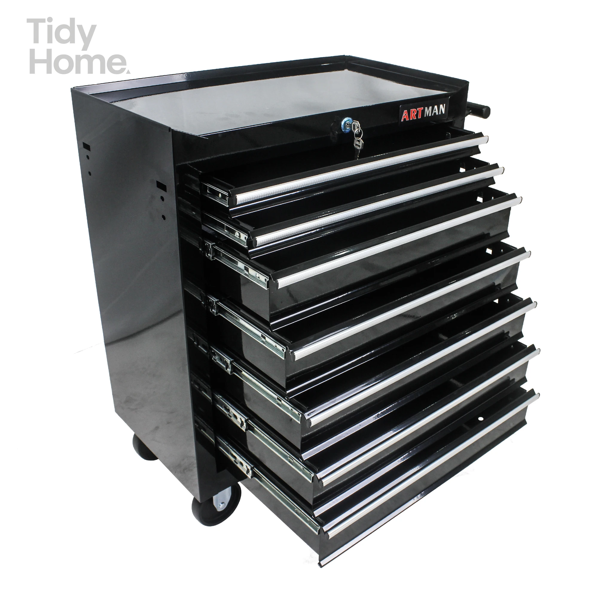 7 DRAWERS MULTIFUNCTIONAL TOOL CART WITH WHEELS-BLACK  toolbox with wheels tool organizer box rolling tool-box garage storage