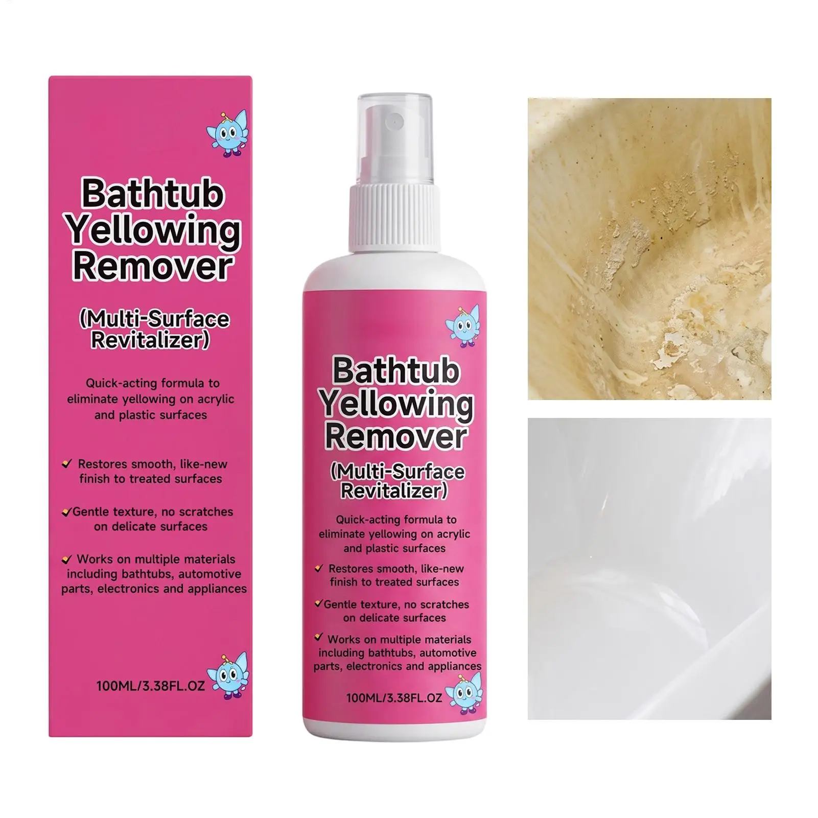 100ml Bathtub Yellow Stain Cleaner Fast-Acting Hard Water Descaler Remover Effective for Tile Toilet Sink Grout Bathroom Kitchen