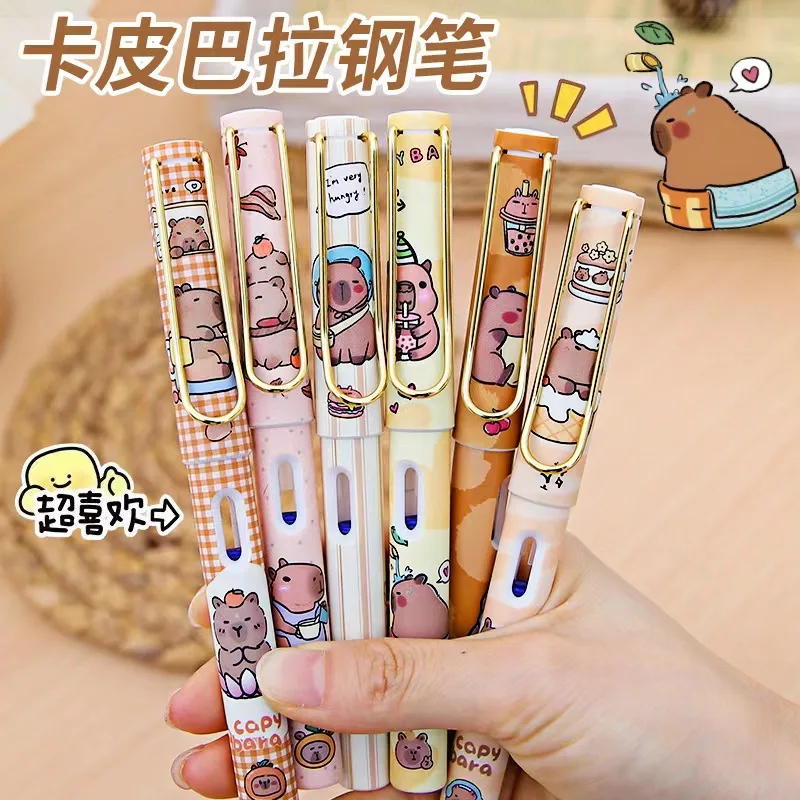 Anime Cartoon Capybara Fountain Pen Set Office School Supplies Fountain Pen Metal Erasable Pen Replaceable Blue ink kids Gift