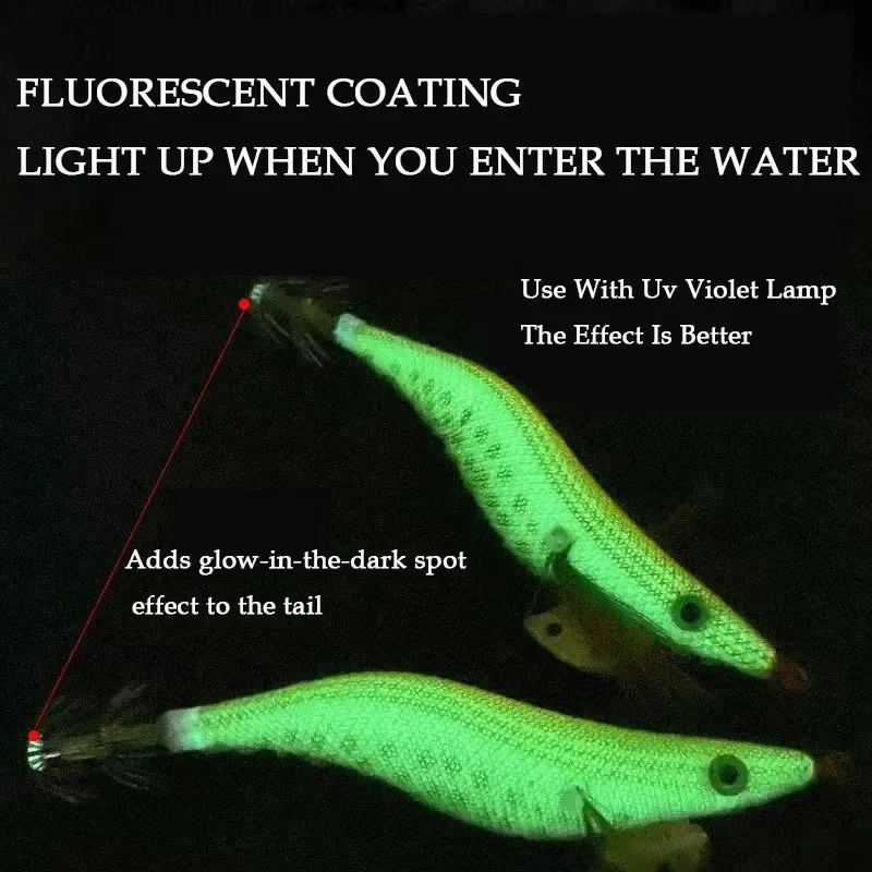 BRAVMACK خطاف صيد خشبي ممتاز لصيد الأسماك على شكل سمكة، تصميم واقعي من الروبيان والحبار، طعم صلب للمياه المالحة والواط العذبة