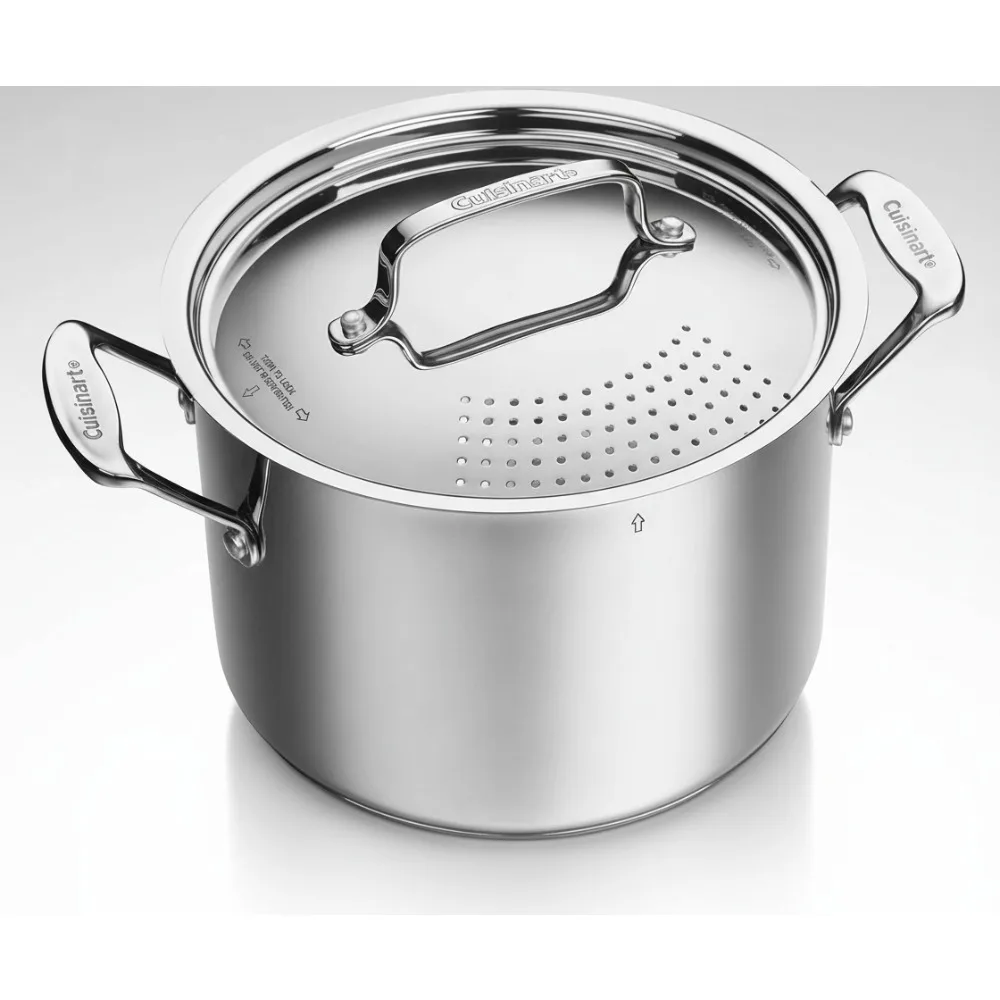 

6 Qt Stainless Steel Pasta Pot with Strainer Lid - Easy Boil & Drain for Home Chefs