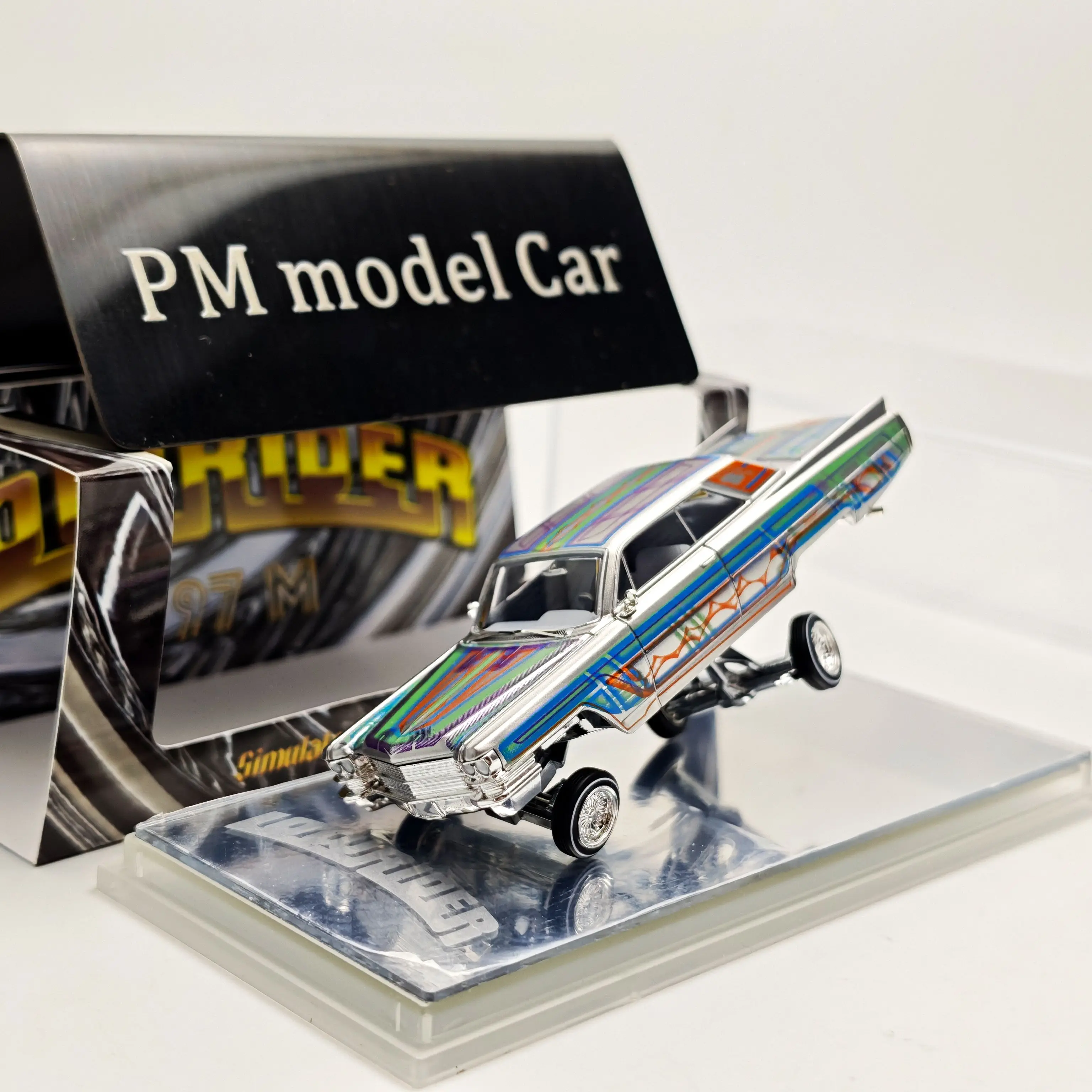 97M 1:64 Cadillac DeVille Low Rider Hydraulic Chassis Modified Version Silver Alloy Diecast Model Car