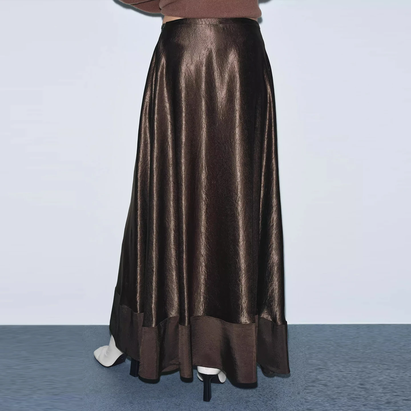 Faionable soie Satin jupe Midi pour les femmes automne 2025 Ele polyvalent Quali dames jupe européenne Sle Z marque