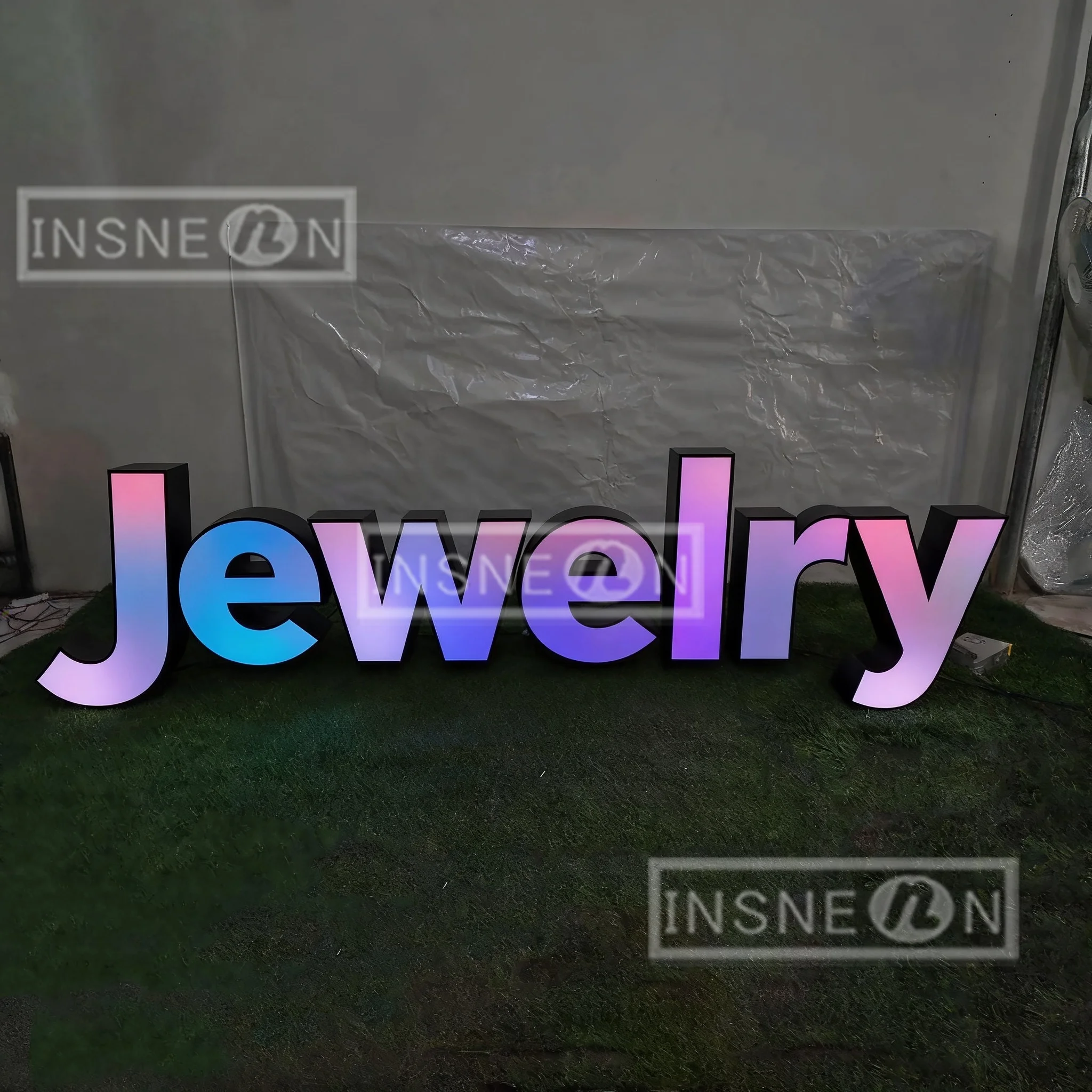 Custom RGB LED Channel Letters Sign, Jewelry Elegance Illuminated Business Logo, Front Lit Outdoor Store Signage