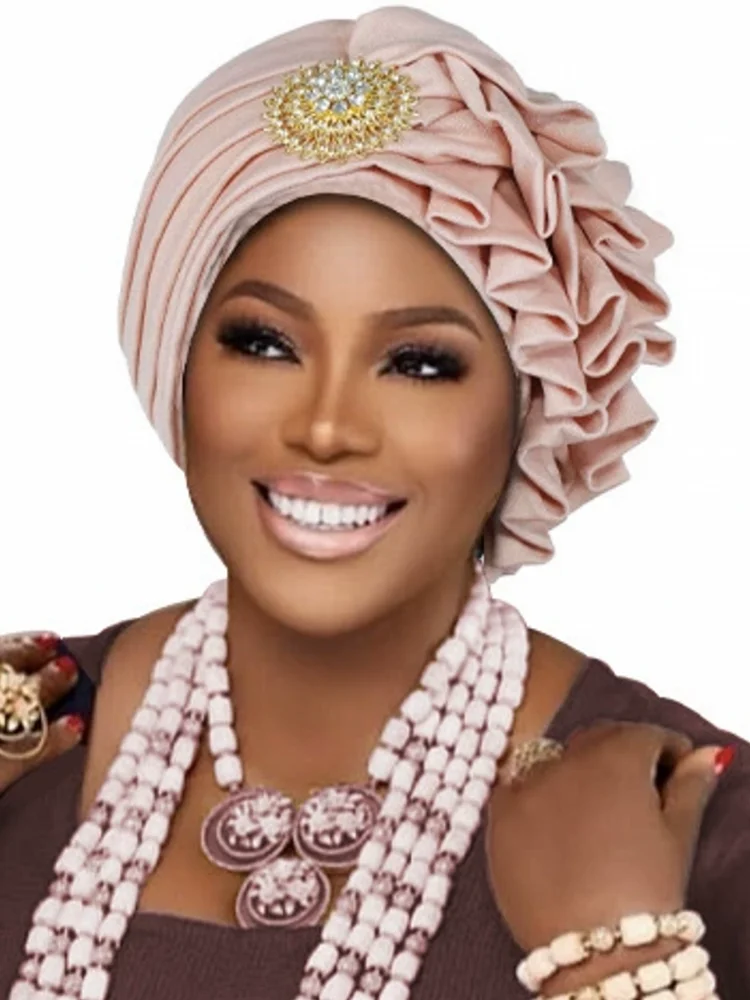 البرنز الأفريقي ربطة الرأس جديلة عمامة قبعات للنساء نيجيريا الزفاف Geles حفلة القبعات خوذة السيارات Gele أنثى أشرطة رأس #6