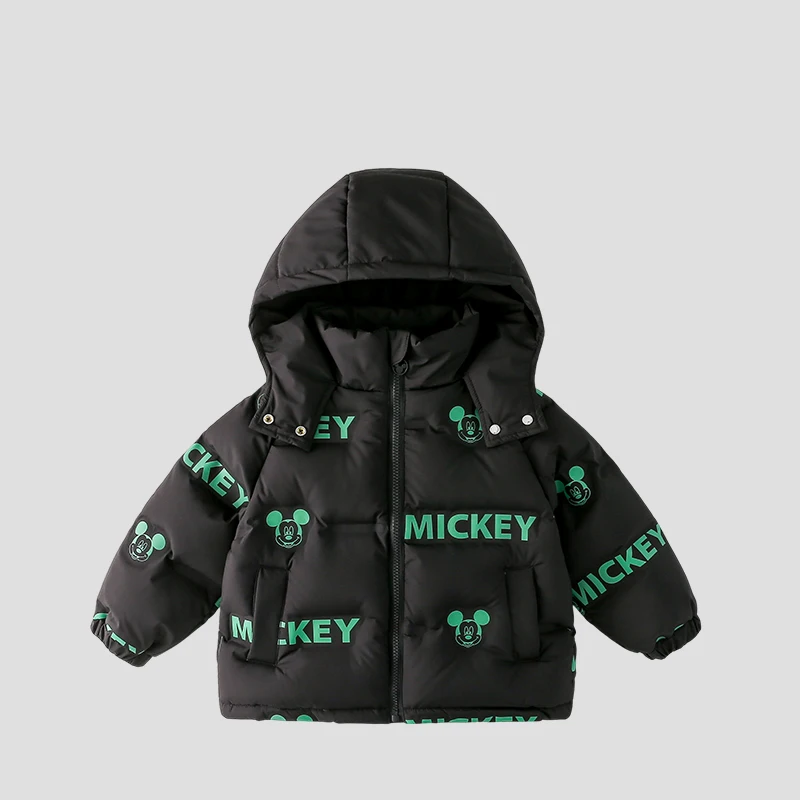 

Disney Children's Thick Hooded Coats Winter New Boys' Girls' Letter Printed Overcoats Black Gold Patchwork Thermal Down Jacket