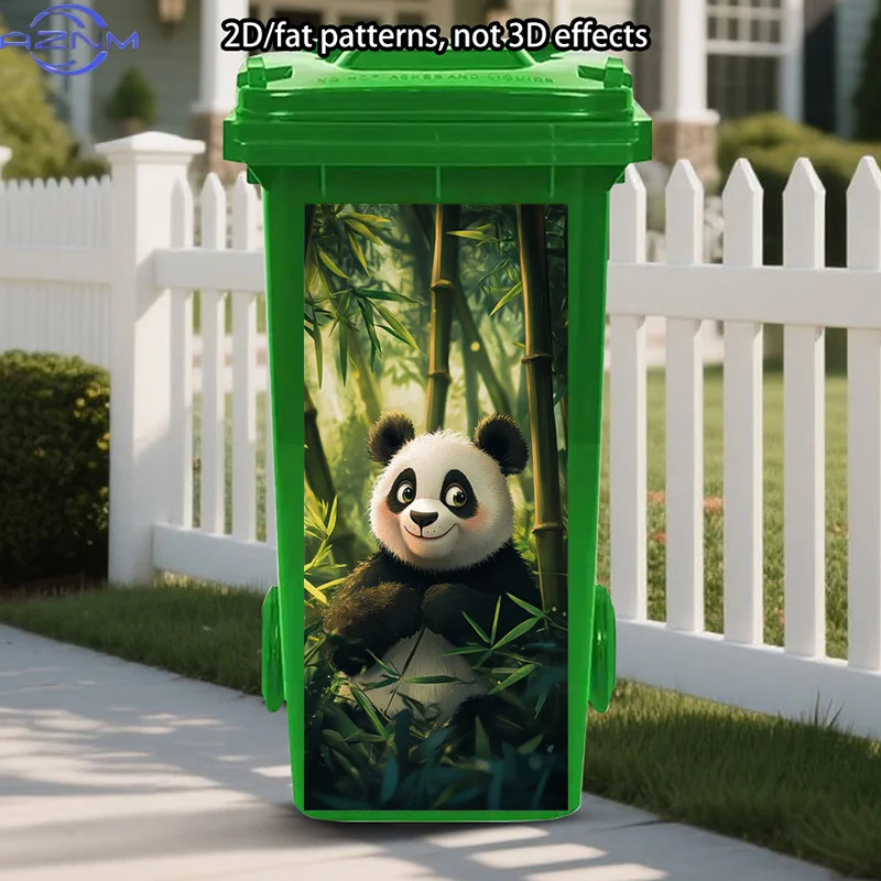Cute Panda Trash Can Sticker Decoration, Bamboo Forest Stickers, Cartoon Animal Trash Can Decal Playful Expression Trash Can M
