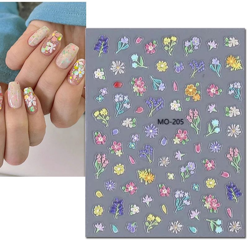 5d en relieve primavera Little Bossom florales Margarita blanca flores Nail Art calcomanías pegatinas para uñas arte manicura puntas decoraciones