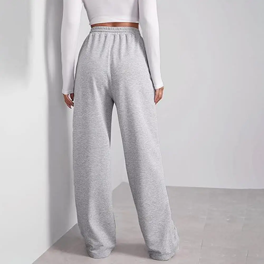 Casual Lounge Daily Wear Pants, Women Elastic High Waist Wide Leg Adjustable Drawstring Pure Color Long Sweatpants