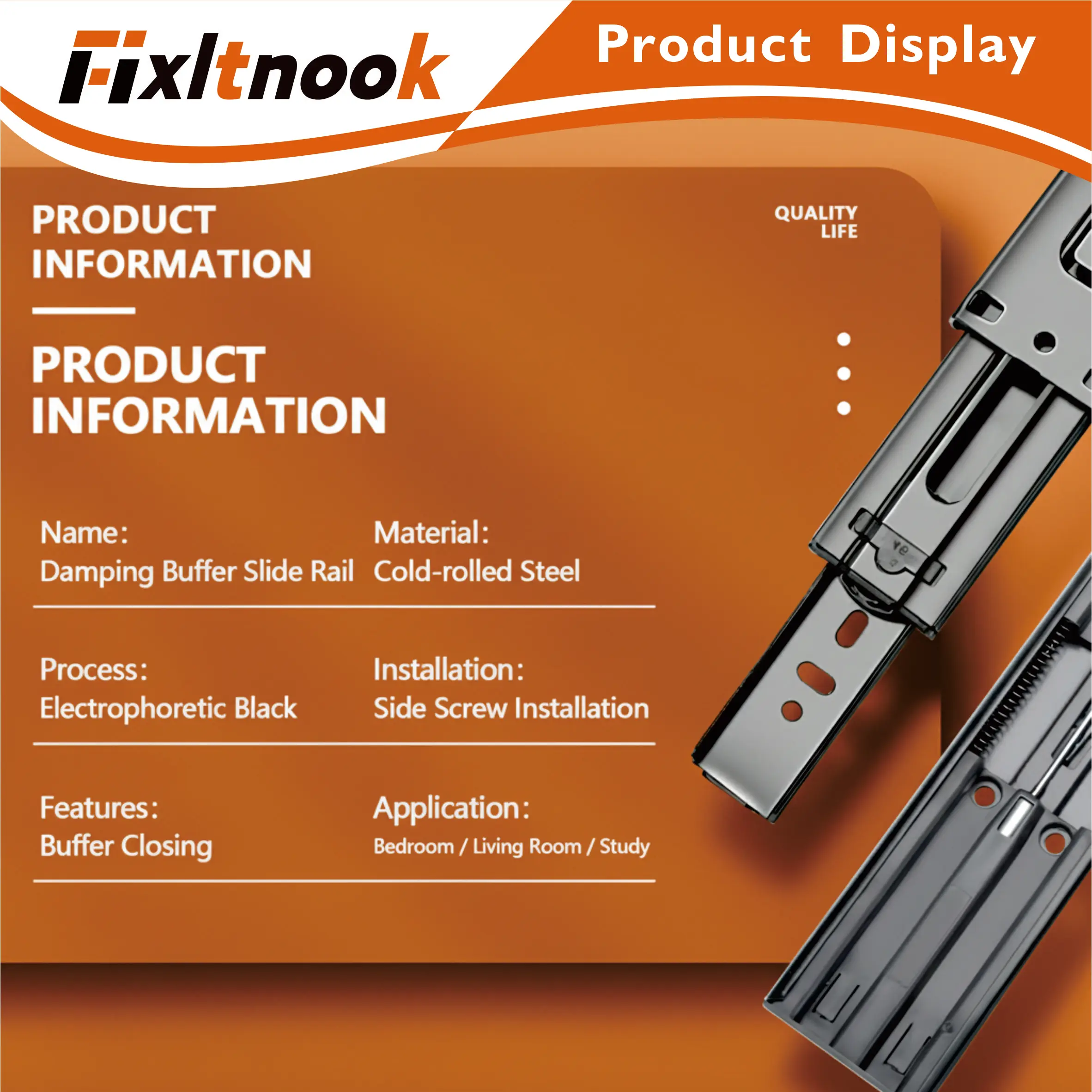 Riel deslizante de cajón cerrado suave totalmente extensible de 22 pulgadas, 1 par de rieles deslizantes de rodamiento de bolas de acero laminado en frío montados lateralmente