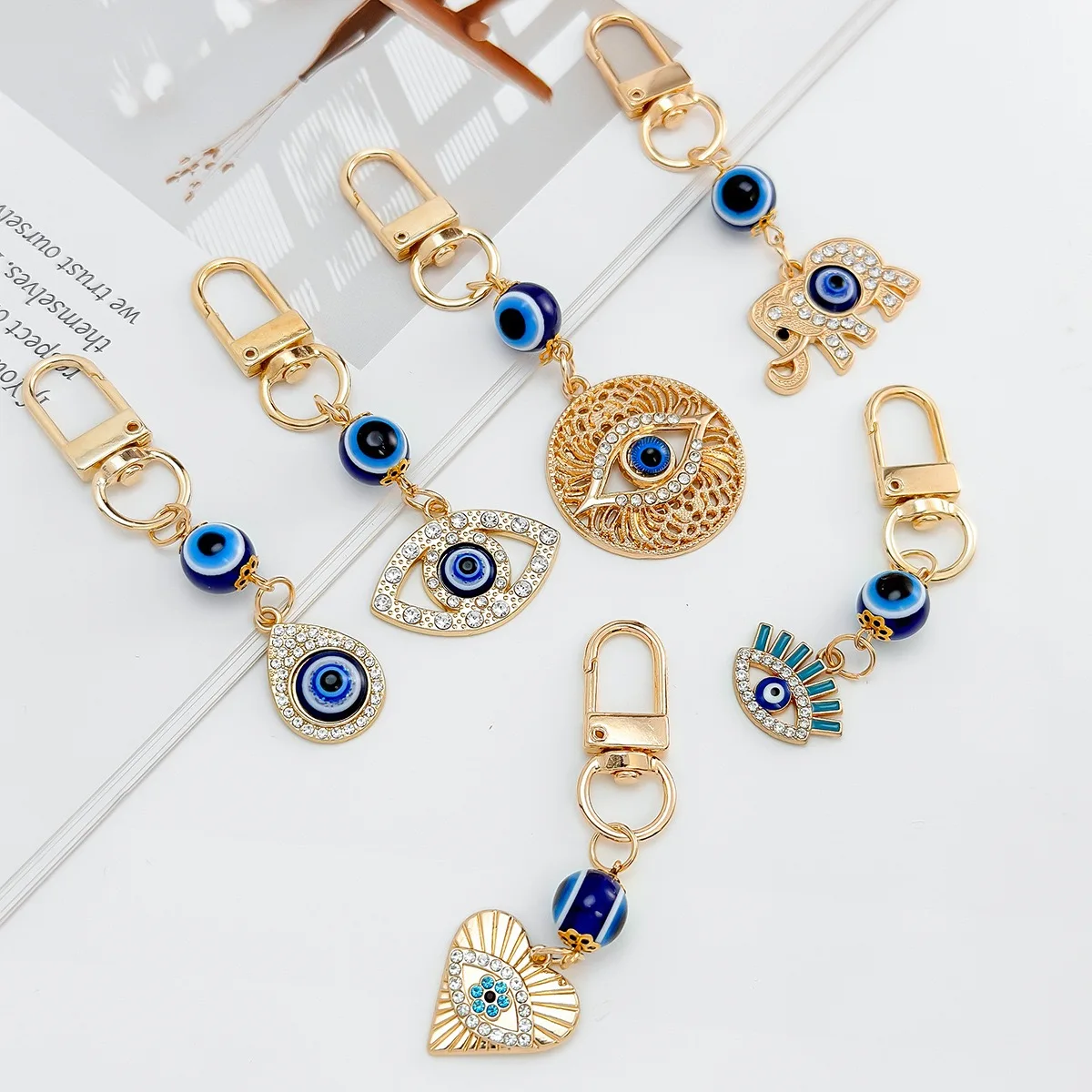 1 Stück Evil Eye Schlüsselanhänger, Strass-Anhänger, Karabinerverschluss, Handtaschen-Charm, türkisches blaues Auge, Glücksbringer, Taschen-Dekoration, Geschenk – Detail 1