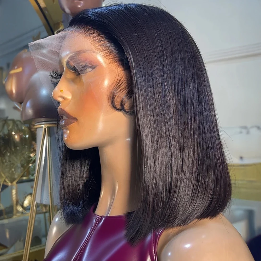 

Парик-боб из натуральных волос с плотностью 300%, 13x4, 13x6, HD кружевной фронтальный парик из натуральных волос, прямые как салфетка, для женщин