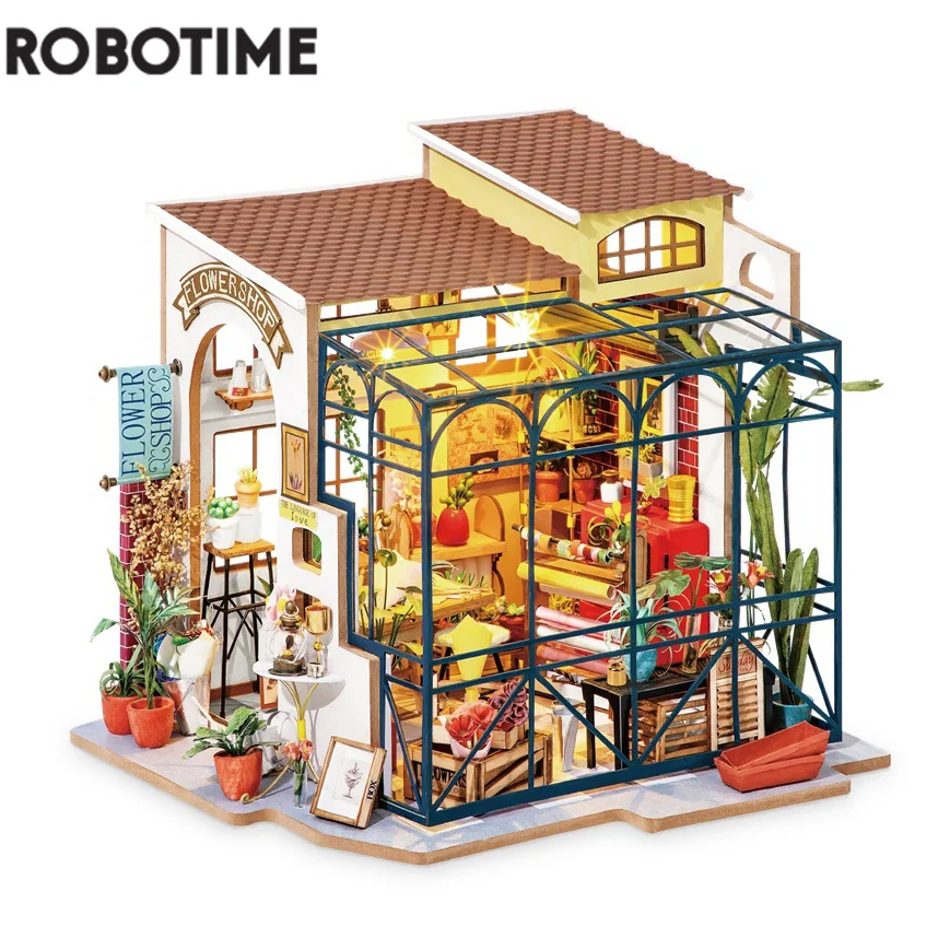 

Robotime Rolife DIY Emily's Flower Shop Doll House with Furniture Children Adult Miniature Dollhouse Wooden Kits Toy DG145