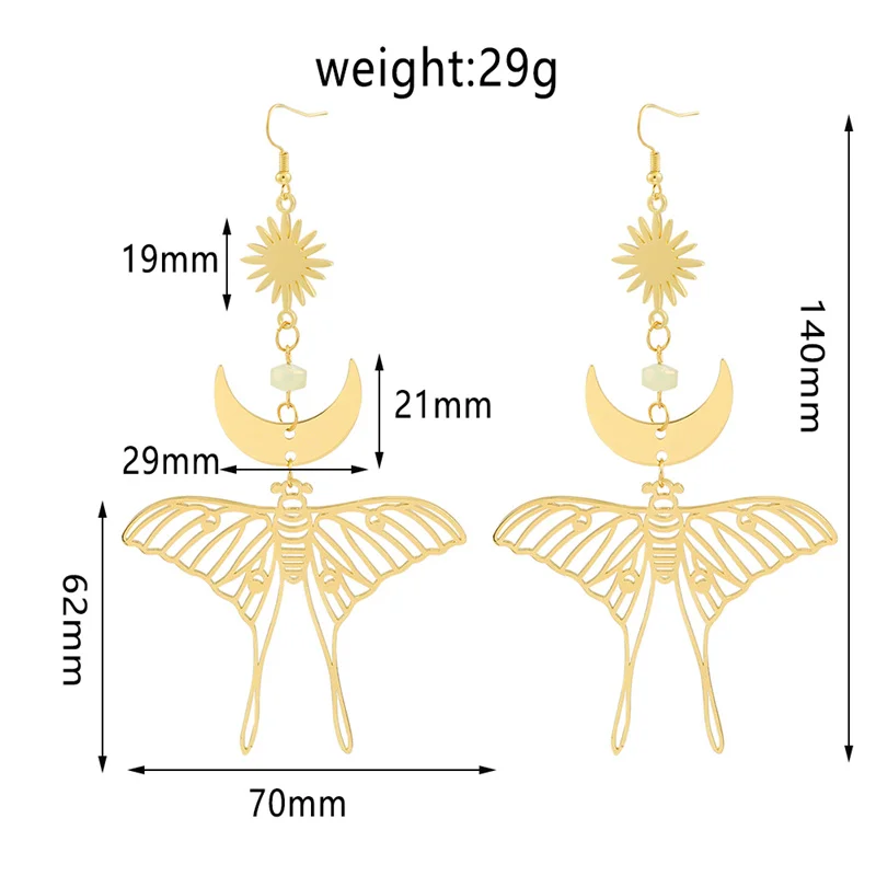 أقراط متدلية متألقة طويلة للغاية ، سبائك القمر والشمس ، كفة أذن رائعة ، قمر وشمس ، مبالغة ، هدية عيد ميلاد #5