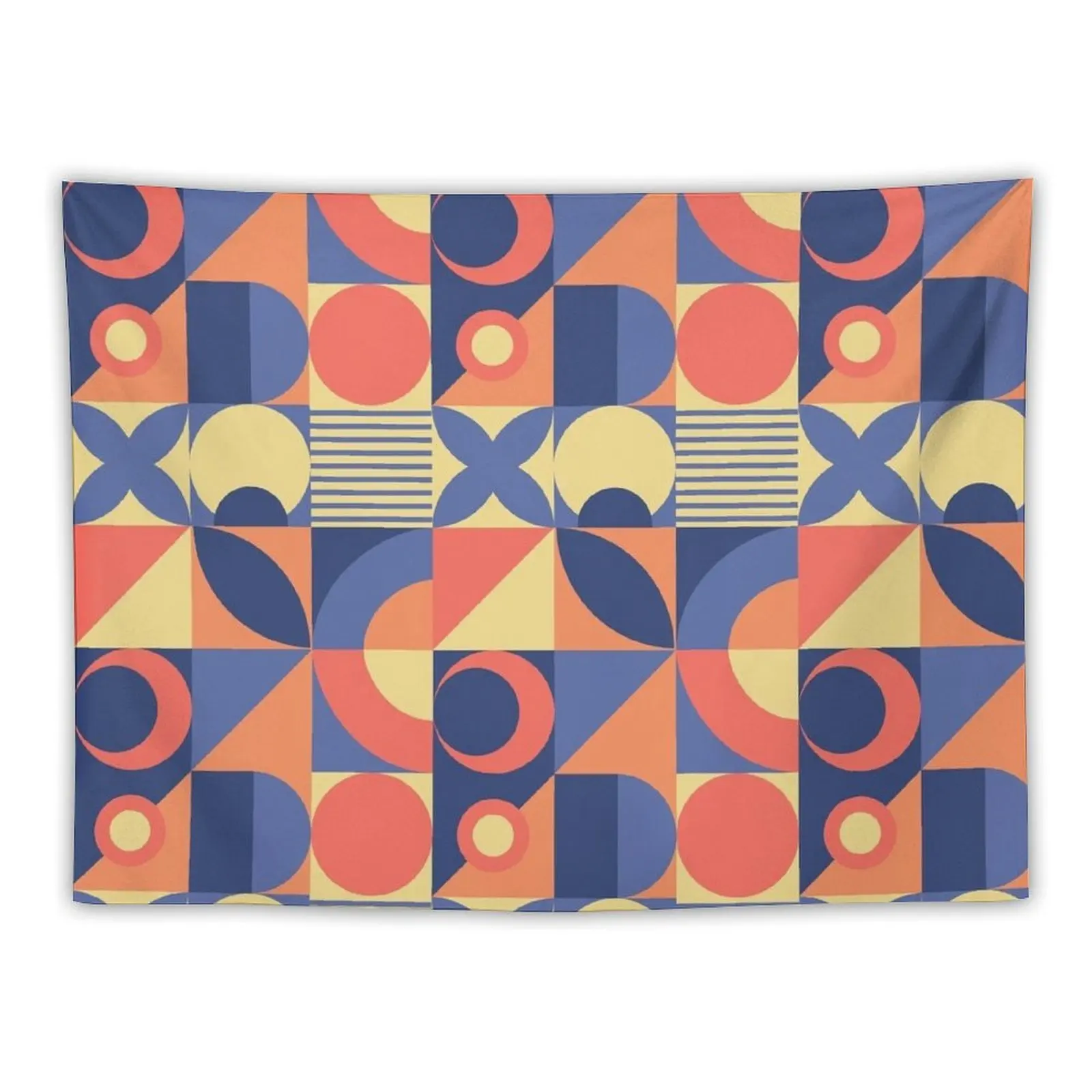 

Yellow Blue Orange Mid Century modern pattern | Bauhaus patterns on Tapestry Aesthetic Room Decors Decorative Wall Tapestry