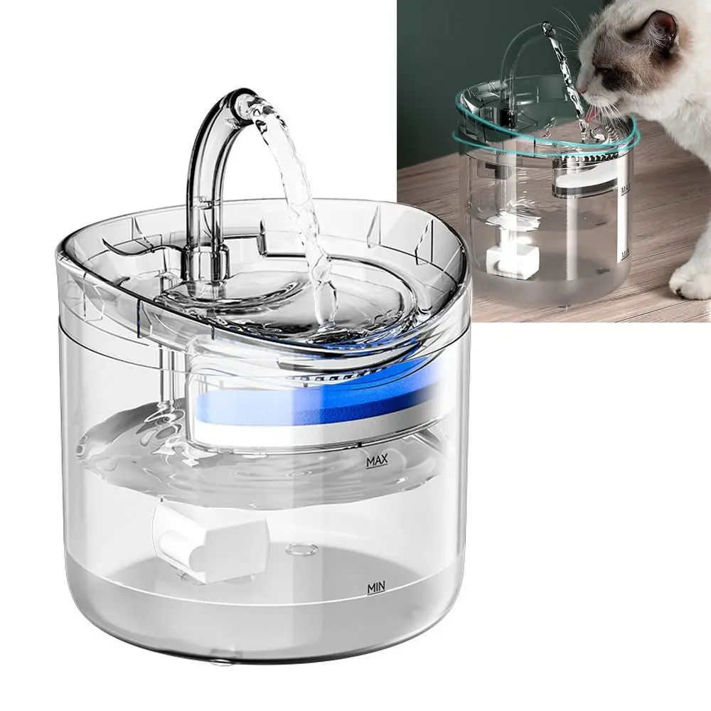 1.8L Large Capacity Cat Water Fountain Transparent USB Powered Pet Water Feeder Recirculate Filtering Removable Water Dispenser