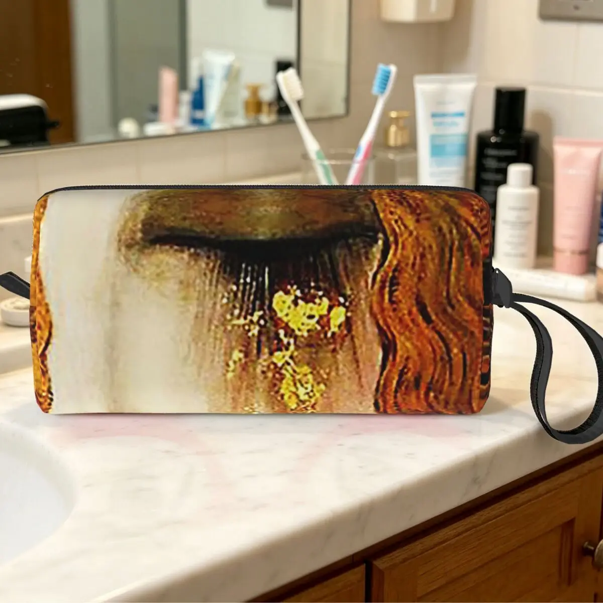 Klimt Golden T Makeup Bag Cosmetic Organizer Storage Dopp Kit for Women Beauty Travel Pencil Case