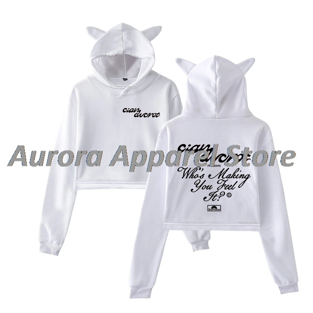 Cian Ducrot من يجعلك يشعر ذلك البلوز الإناث آذان القط هوديي طويلة الأكمام المحملة الملابس النسائية