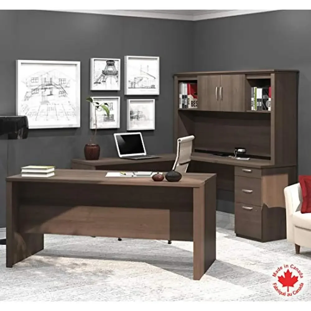 Executive Desk Set U or L-Shaped Design with Pedestal Hutch and File Drawers Antigua 66W