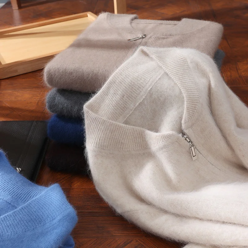 

Новый осенне-зимний норковый кашемировый кардиган, мужская куртка с круглым вырезом и толстой молнией, деловой повседневный вязаный свитер