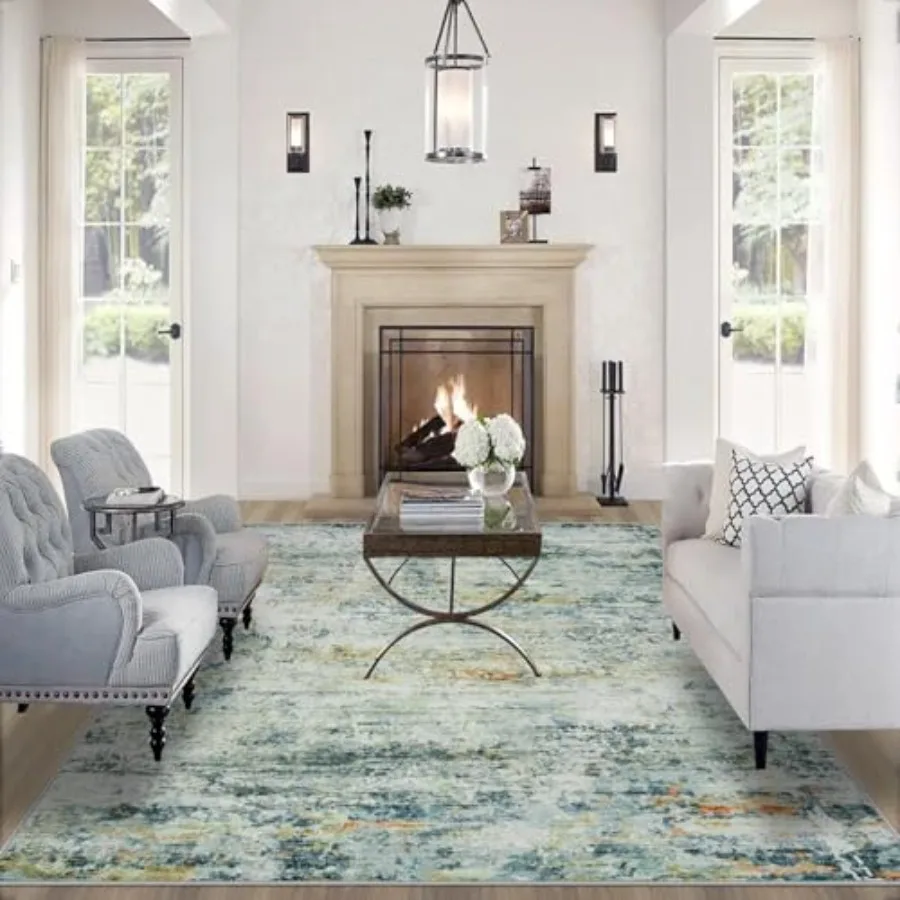 

10x14 Area Rugs for Living Room: Large Machine Washable Area Rug with Non Slip Backing Non Shedding Abstract Stain Resistant Ca