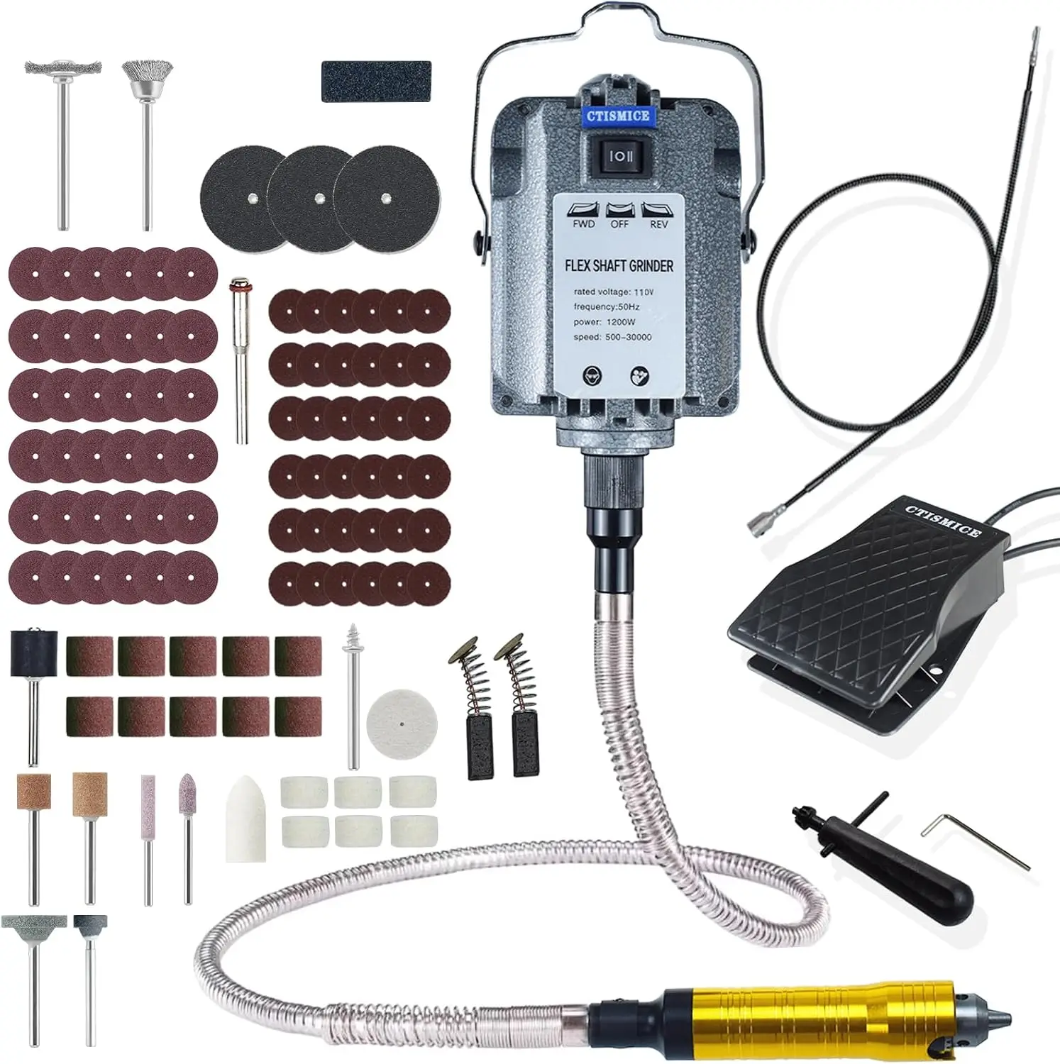 1200W Flexible Shaft Grinder with Forward and Reverse Functions | Electric Flexible Shaft Rotary Tool Kits with Variable Speed F