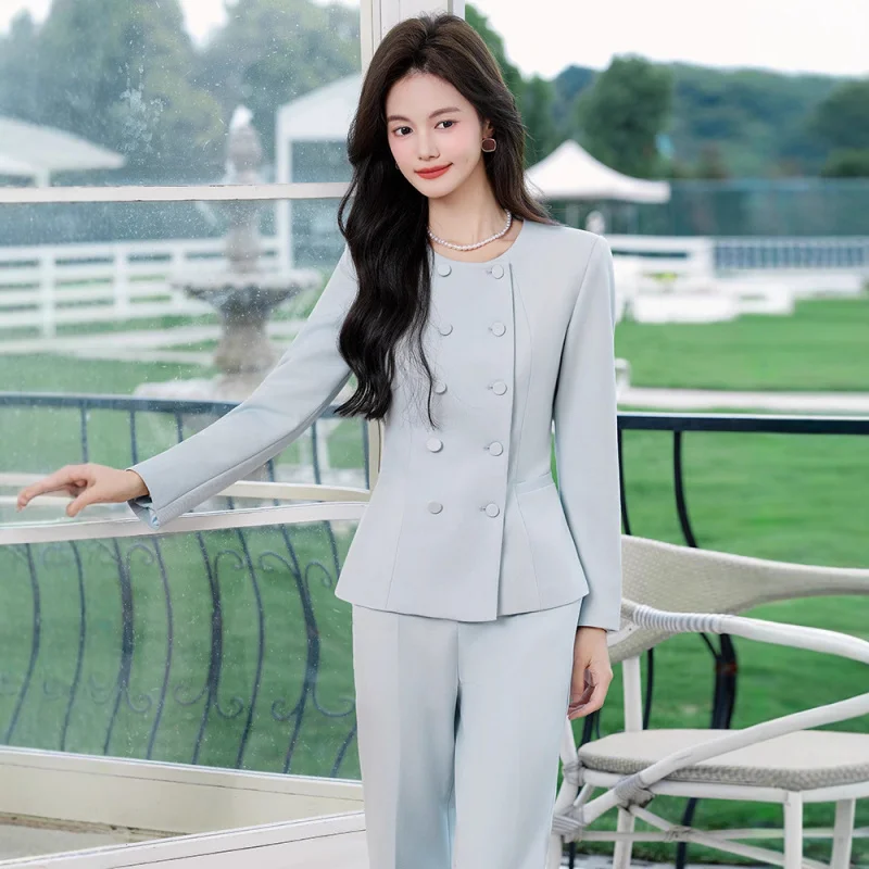 

Blue Blazer for Women, Autumn New Fashionable Elegant Korean Style Design, Petite Professional Suit Set with Skirt