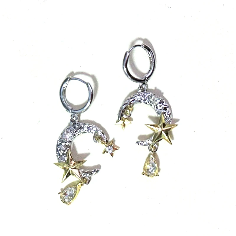 Y2K Jewelry Water Drop Moon Star Drop Earrings Korean Fashion Vintage Earrings Women Accessories Gothic Red Moon Chain Earrings