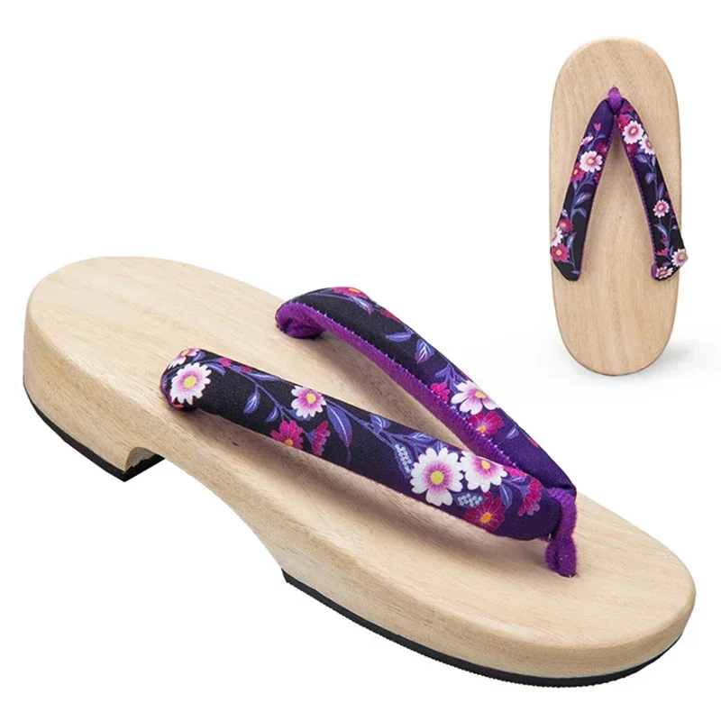 

Women's Summer Wooden Sandals Cosplay Shoes Med Heel Round Front Outdoor Slippers Beach Flip Flops Japan Geta