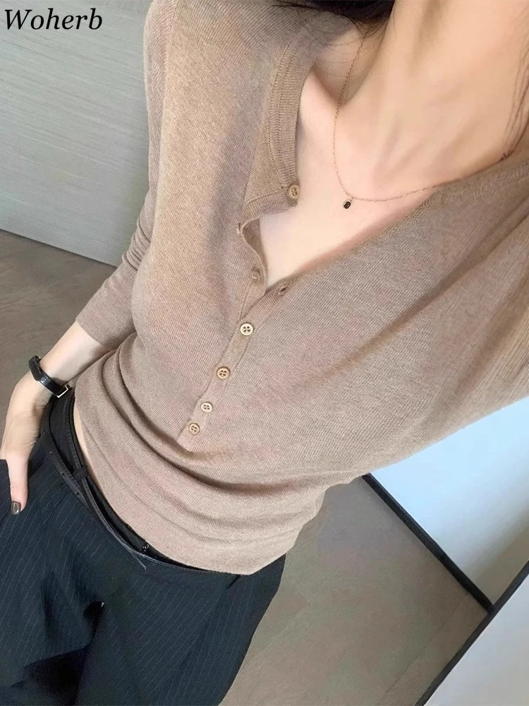 

Korean Jumper Sweater for Women Fashion Single Breasted Sueter Mujer Sexy Pull Femme V-neck Long Sleeve Tunic Knitting Pullovers