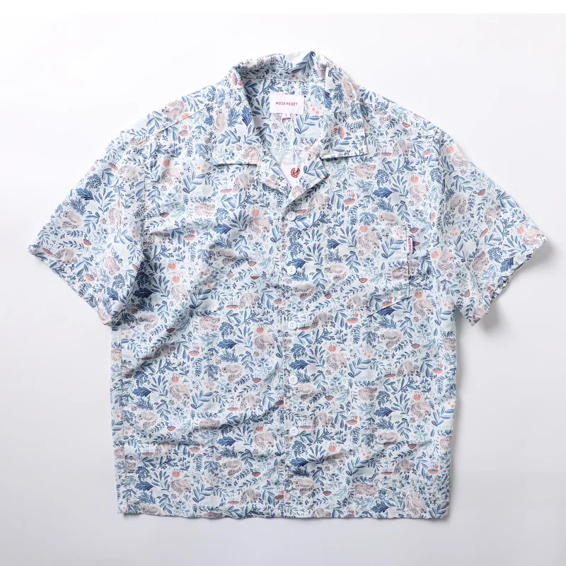 

Lightweight Smooth Cotton Cuban Collar Floral Print ort Sve Men's Casual irt Summer Faion Trend Loose Fit Youth