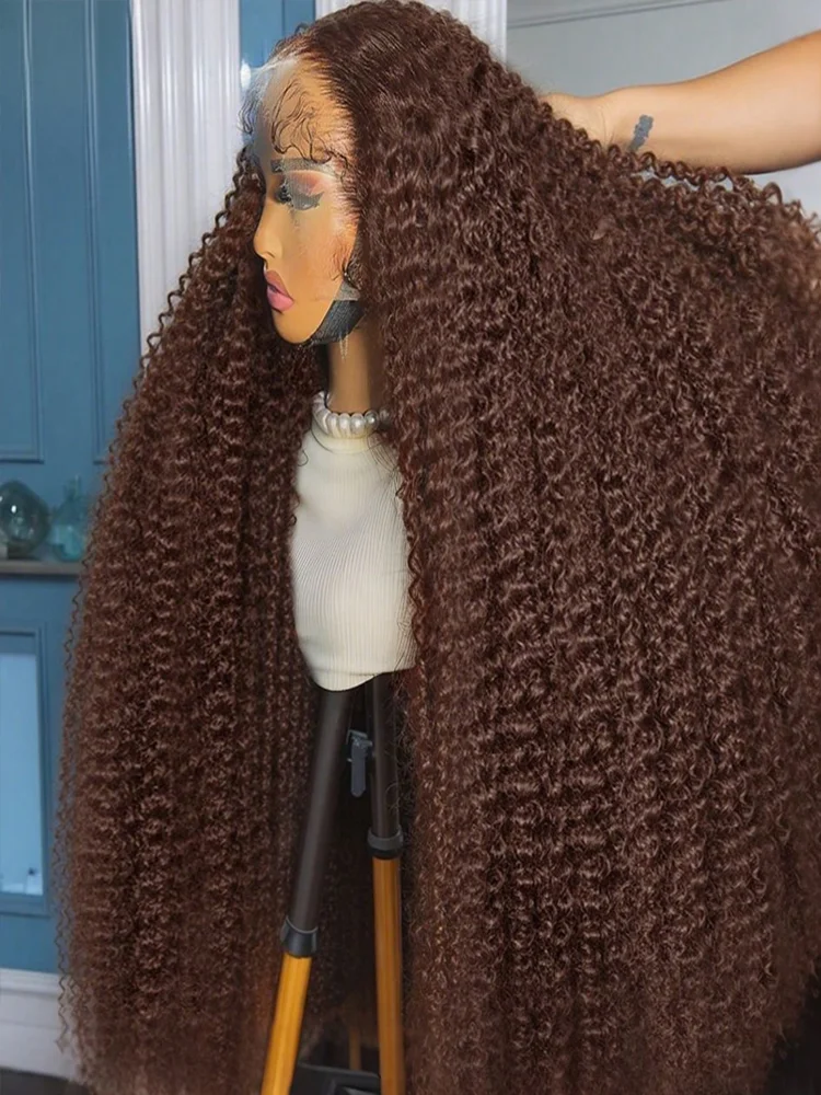 

42-дюймовый парик из натуральных волос, глубокая волна, 13x4 HD кружевной фронтальный парик из натуральных волос, водная волна, 100% кружевной фронтальный парик, шоколадно-коричневый, кудрявые парики для женщин