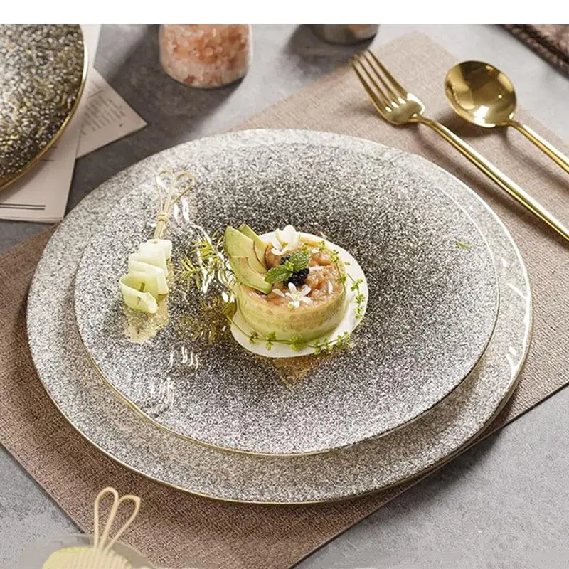 Relief Ceramic Dinner Plate Flat Steak Dessert Plates Pasta Snack Restaurant Specialty Tableware