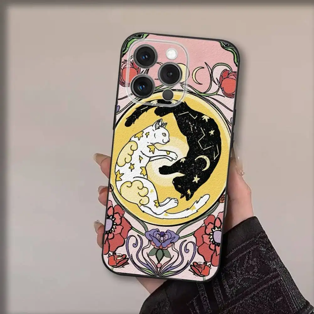 حافظة هاتف ببطاقة T-Tarot لهاتف iPhone16,15,14,13,12,11,Pro,Max,Plus,X,XS,SE4,E,Mini,Soft Black Case