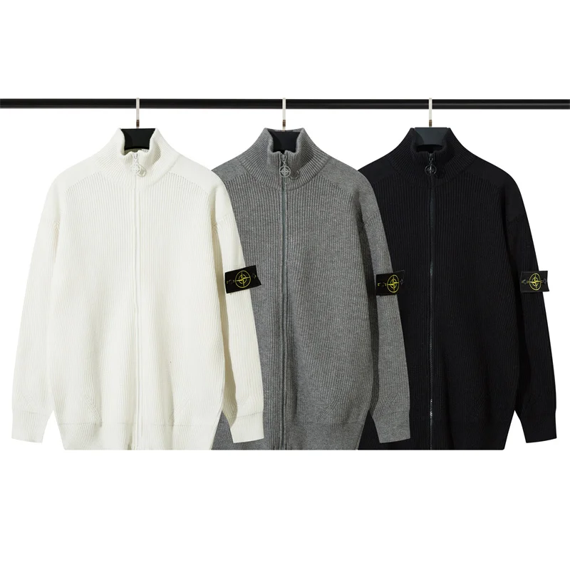 new Stone Island Men's Chain-knitted sweater with stand collar Casual Comfortable Streetwear Fashion Breathable Solid color