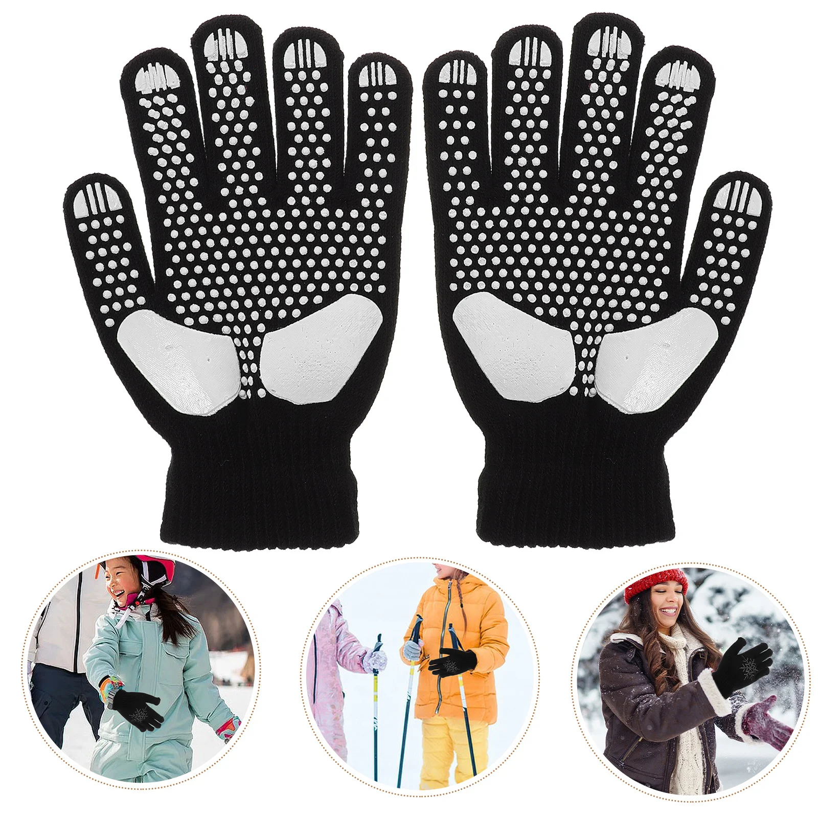 Ice Skating Gloves Snowflake Rhinestone Winter Warm Thick Anti Slip Ski Gloves Figure Skating Accessories Cold Weather Outdoor