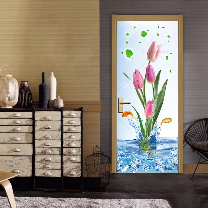 Narcissus Home Decoration Door Sticker Customizable Size Flower Mural Dustproof and Dirty Resistant Self-Adhesive PVC Sticker