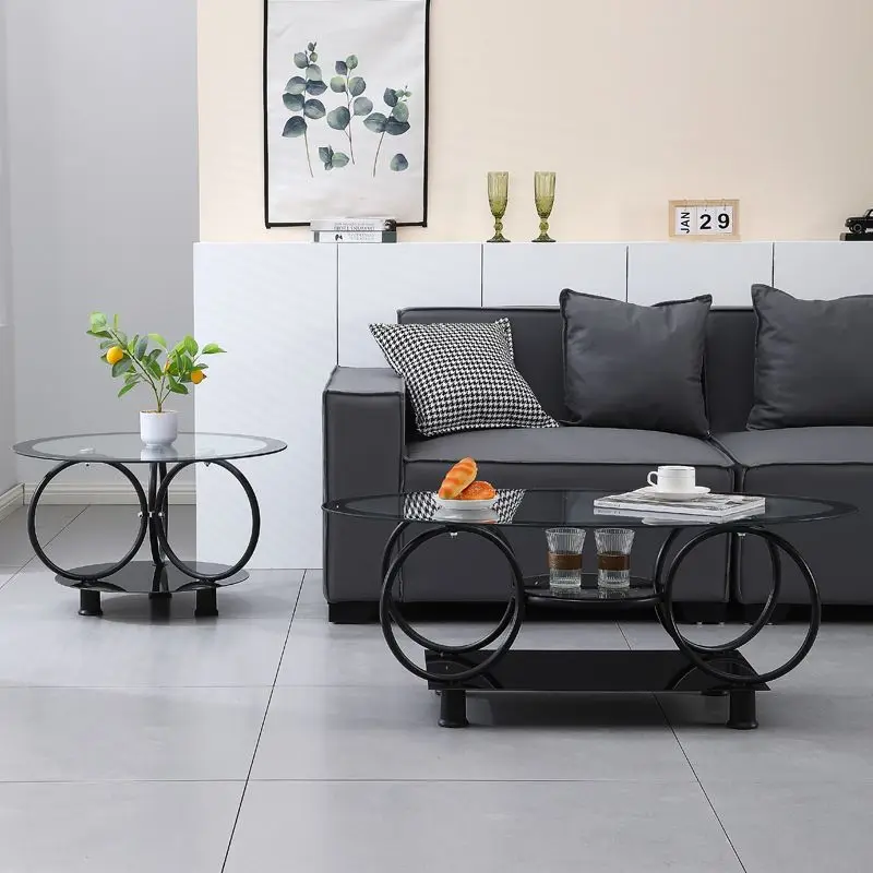 2explosions five-ring coffee table modern simple and elegant multi-layer tempered glass coffee table small family rental room