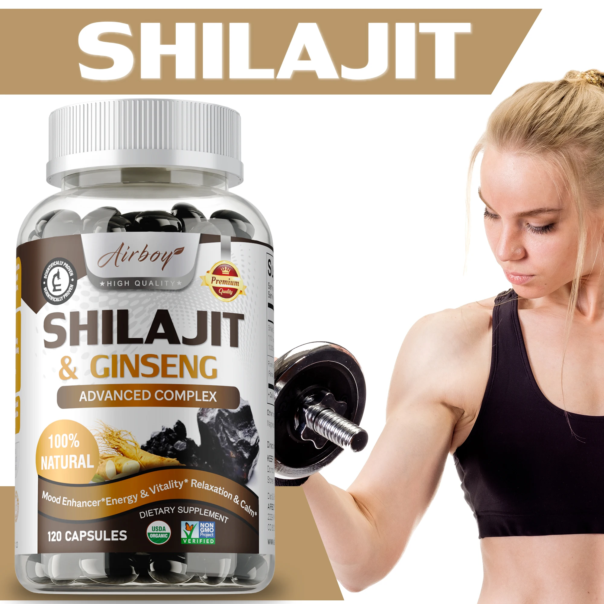 

Shilajit & Ginseng Supplement - Provides Energy and Endurance, Improve Mental Clarity,Enhances Brain & Memory - 120 Capsules