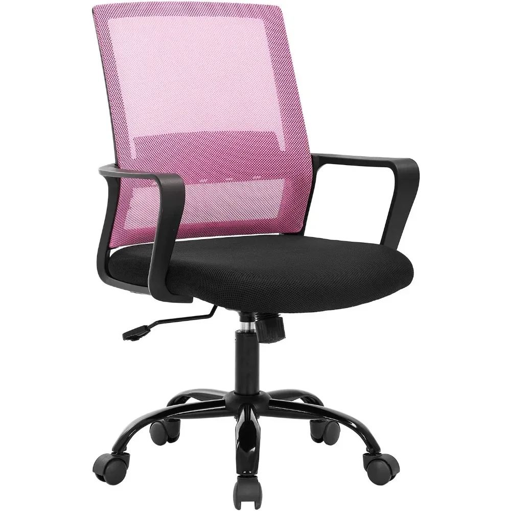 Office chair, mesh work chair, ergonomic administrative computer chair, height adjustable, rolling and rotating, pink