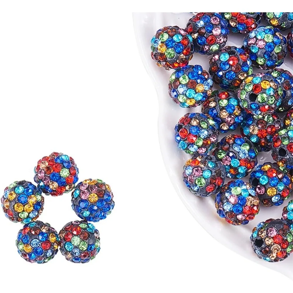 

10mm 100pcs Colorful Pave Czech Rhinestone Disco Ball Clay Spacer Beads Round Polymer Clay Charms Beads for Jewelry