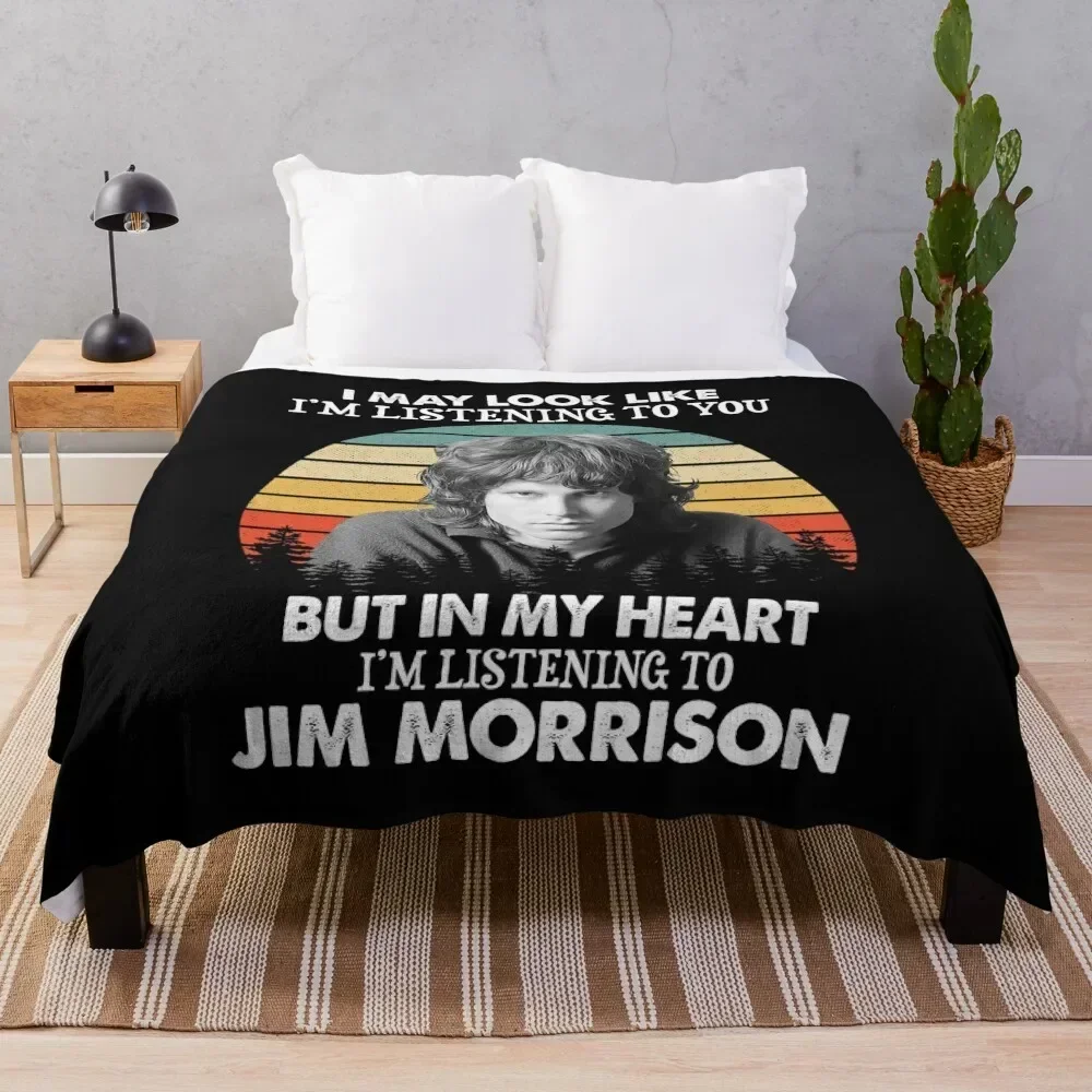 

I May Look Like I'm Listening To Jim Blues Morrison Vintage Throw Blanket wednesday manga Loose Blankets for sofa Thins Blankets