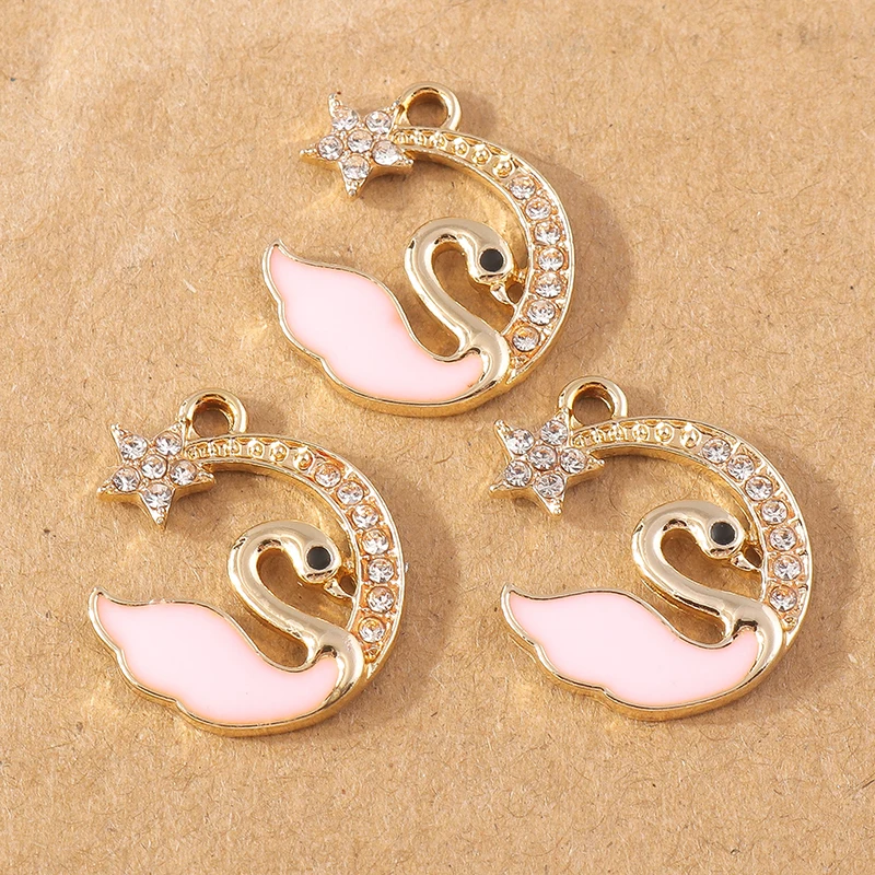 

10pcs Elegant Enamel Rhinestones Goose Charm Pendants for Jewelry Making Earrings Necklace DIY Accessories Supplies